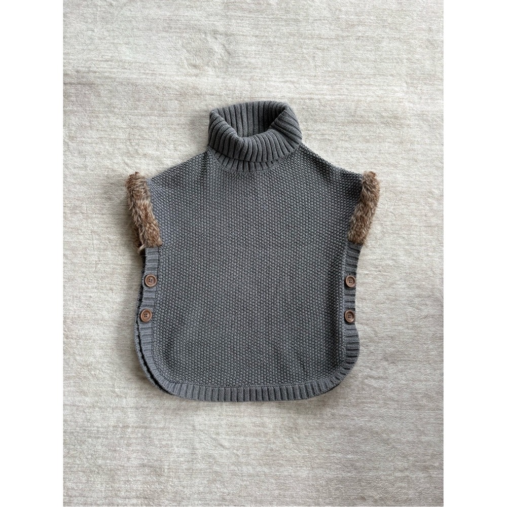 Aspen Kids Gray Turtleneck Poncho Sweater Knit Stitch Size: 7/8, Fall, Classic